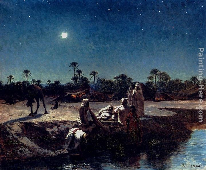 Jean Baptiste Paul Lazerges An Arab Encampment By Moonlight